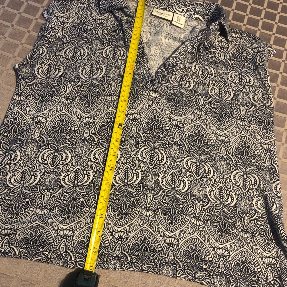 Rachel Zoe 100% Linen Boho Top Blue White Print Size S - Picture 7 of 10